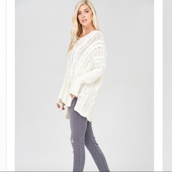 Cream Dolman Cable Oversized Knit Sweater - Picture 3 of 8
